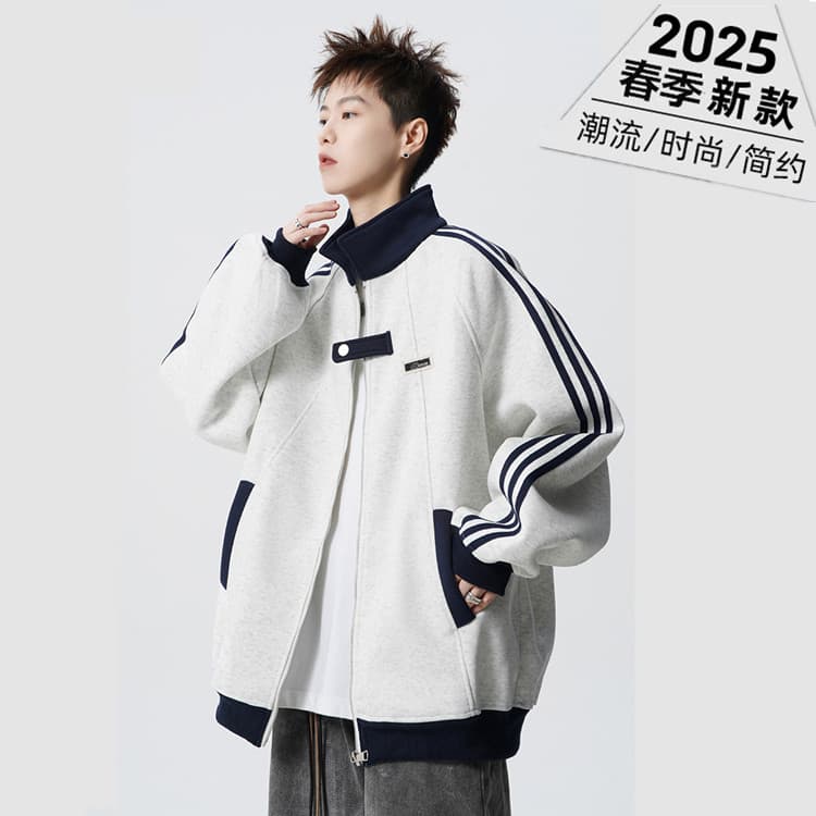 Estilo americano costura jaqueta esportiva masculina primavera pesado street Wear All-Match casal jaqueta High street ru