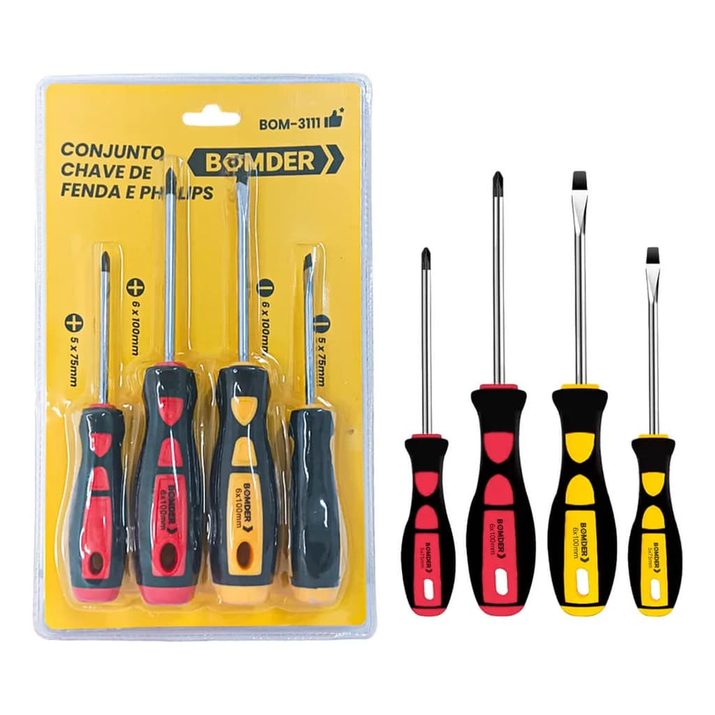 Kit De Chave De Fenda E Phillips 4 Peças