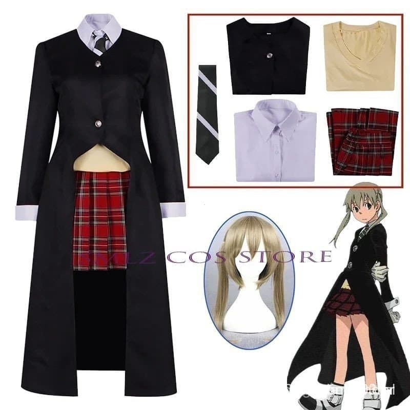 Fantasia de Cosplay da Maka Albarn de Soul Eater para Mulheres com Peruca, Traje para Festa de Halloween MJG6 C26D ZJUH
