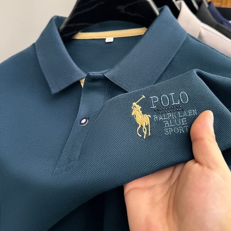 Camisa polo masculina de manga curta camisa polo lapela Casual cor sólida moda bordada imitação de algodão camiseta 2677