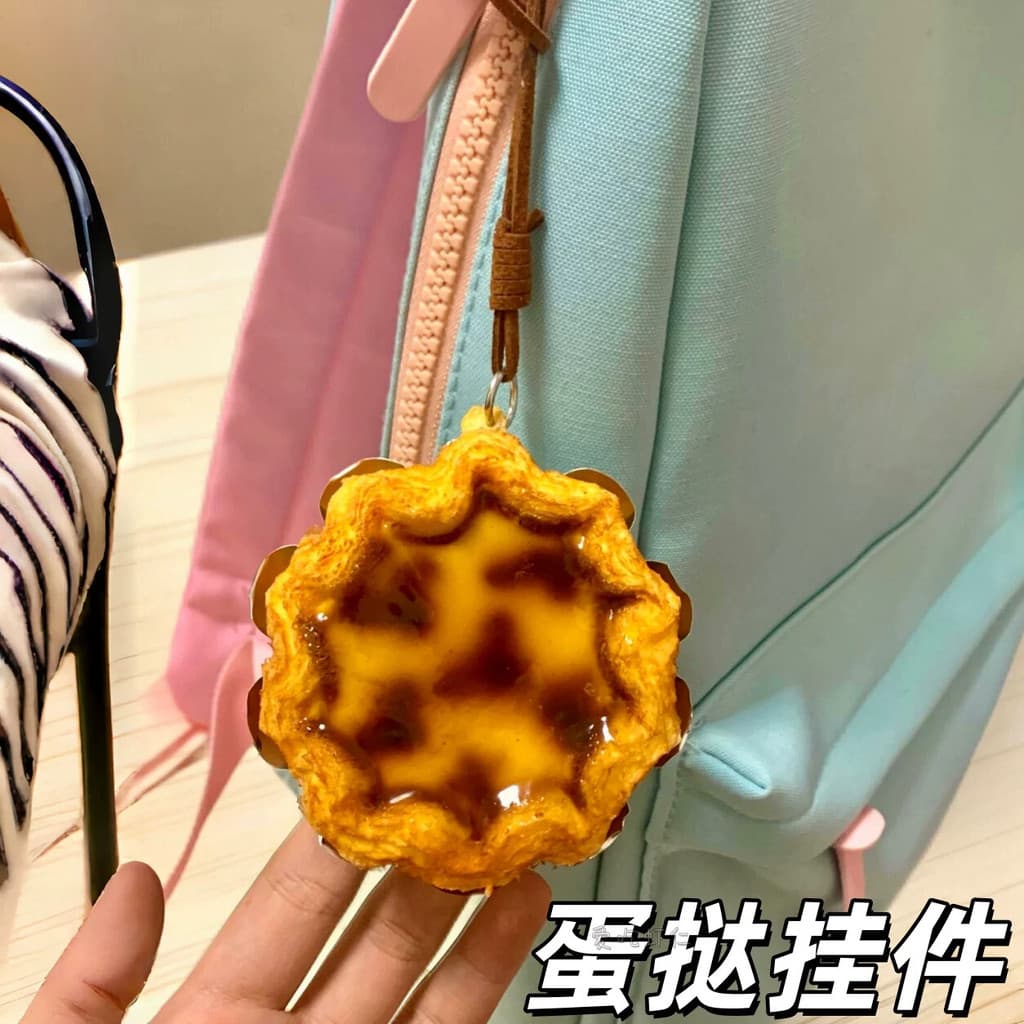 Girassol pastelaria ovo Tart pingente simulação comida carro ornamentos mochila decoração acessórios ornamentos pequenos