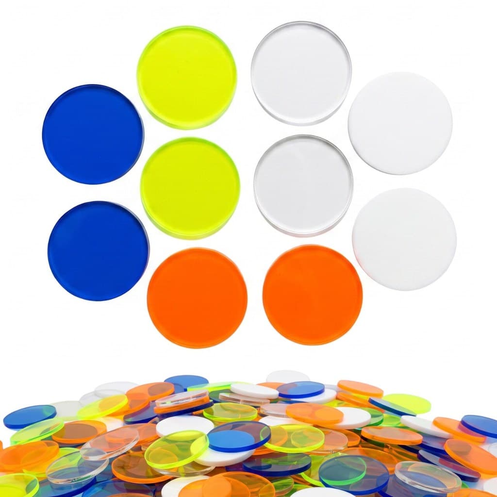 Kit 10 Discos Acrílico Colorido 25mm | Tokens Marcador Boardgame RPG | Fichas Moeda Base Miniatura