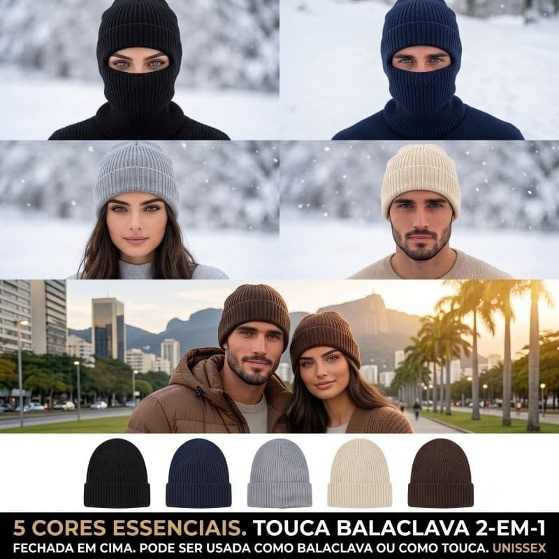 Touca Balaclava 2 em 1 de Lã Unissex Térmica para Frio Intenso Inverno Moto Bike Motoboy Ciclismo