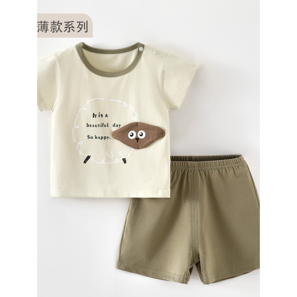 Bebê roupas de verão classe A algodão puro verão fino camiseta shorts bebê shorts de manga curta dividir roupas de passe