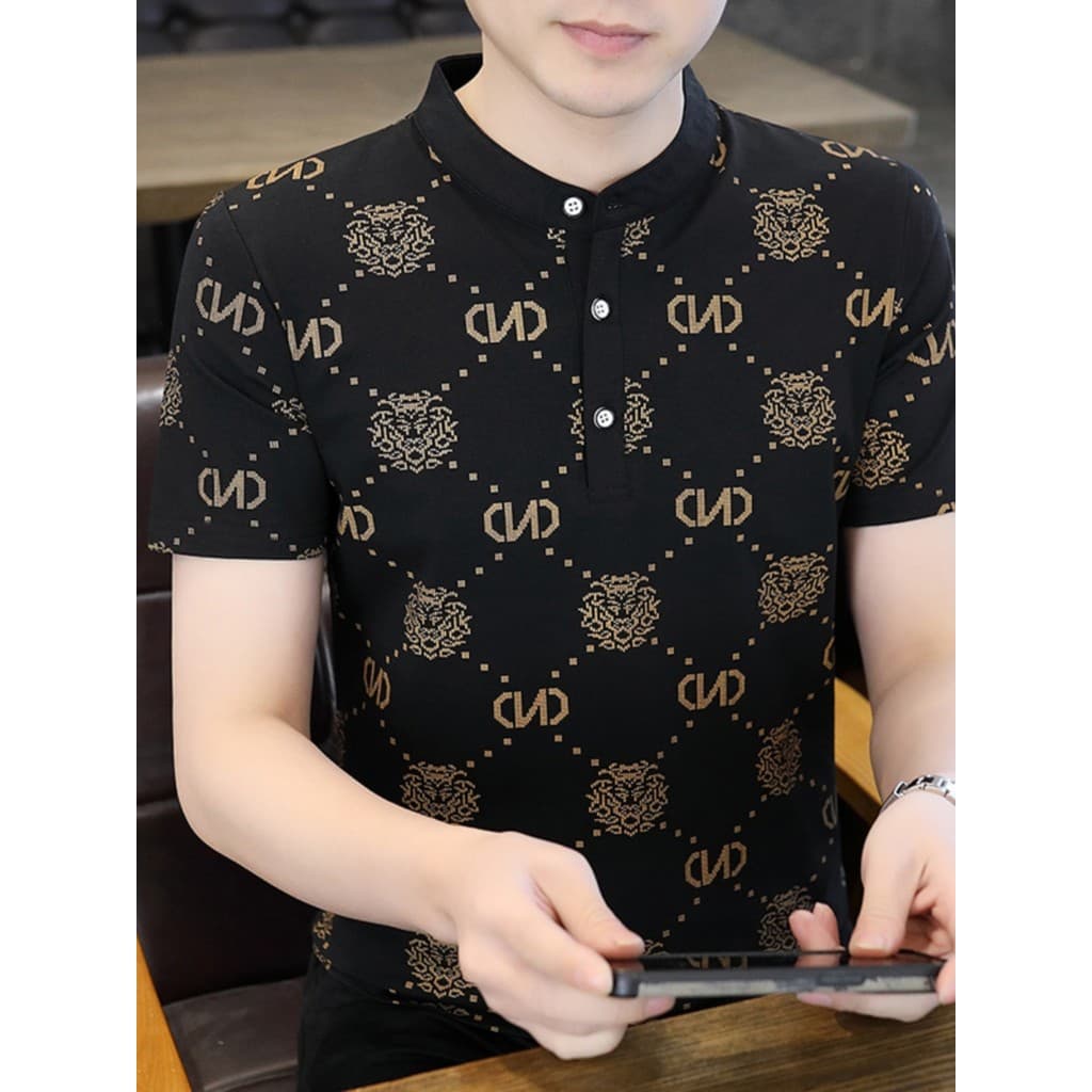 Camisa POLO masculina de manga curta de algodão puro verão meia manga gola alta impressa camiseta masculina Casual de al