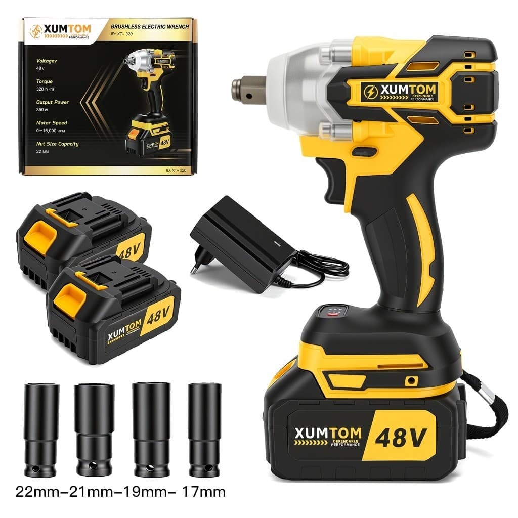 Chave de Impacto 48V Elétrica 350NM Parafusadeira Furadeira 48V Brushless Com 2 Bateria Dual voltage