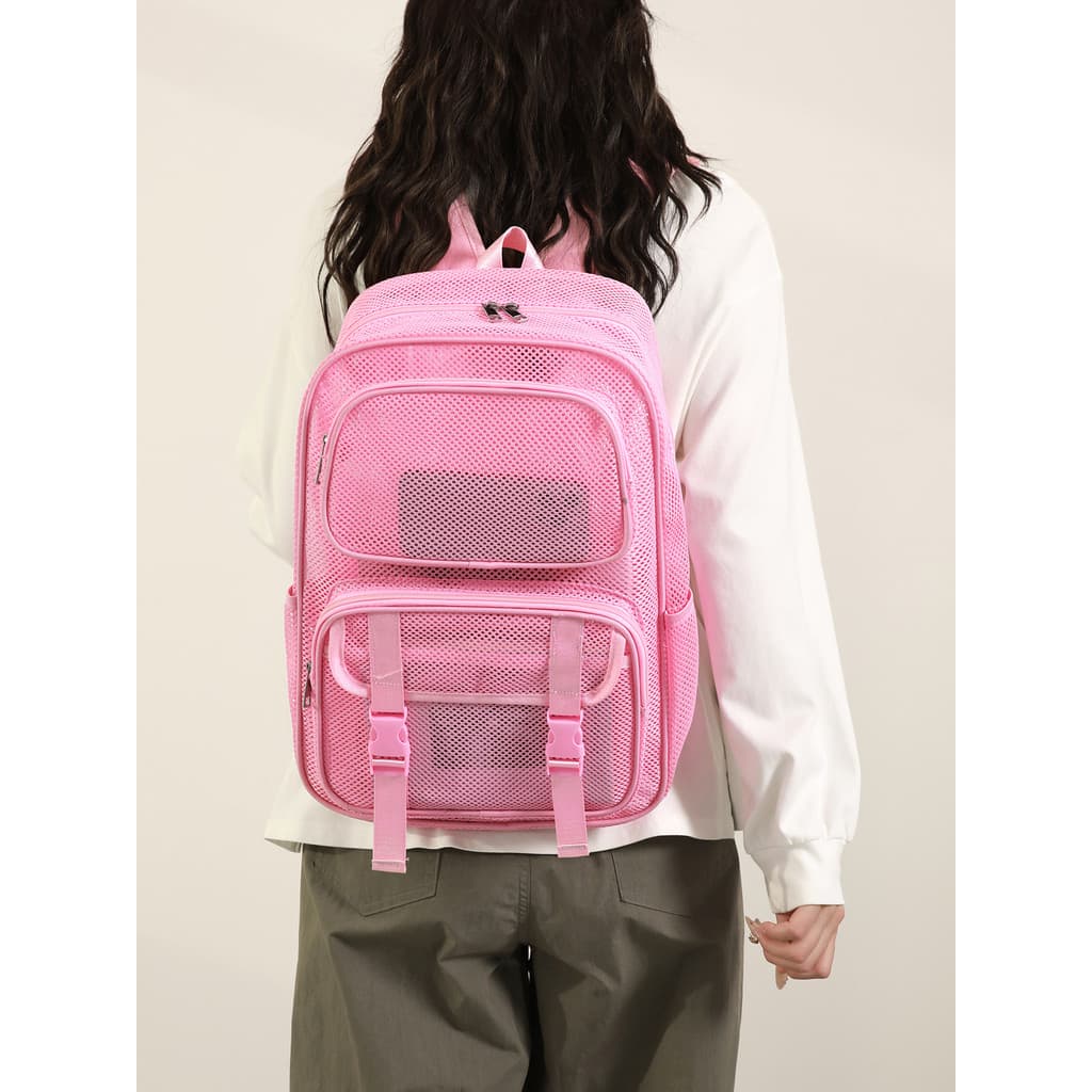 Transparente malha transparente mochila feminina estudante mochila grande capacidade meninos Outing respirável saco de c