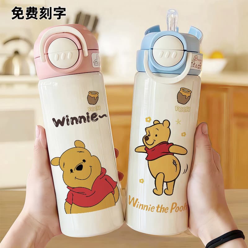 Pequeno Winnie the Pooh copo térmico crianças 316 copo duplo bebendo dos desenhos animados bonito palha copo de água fem