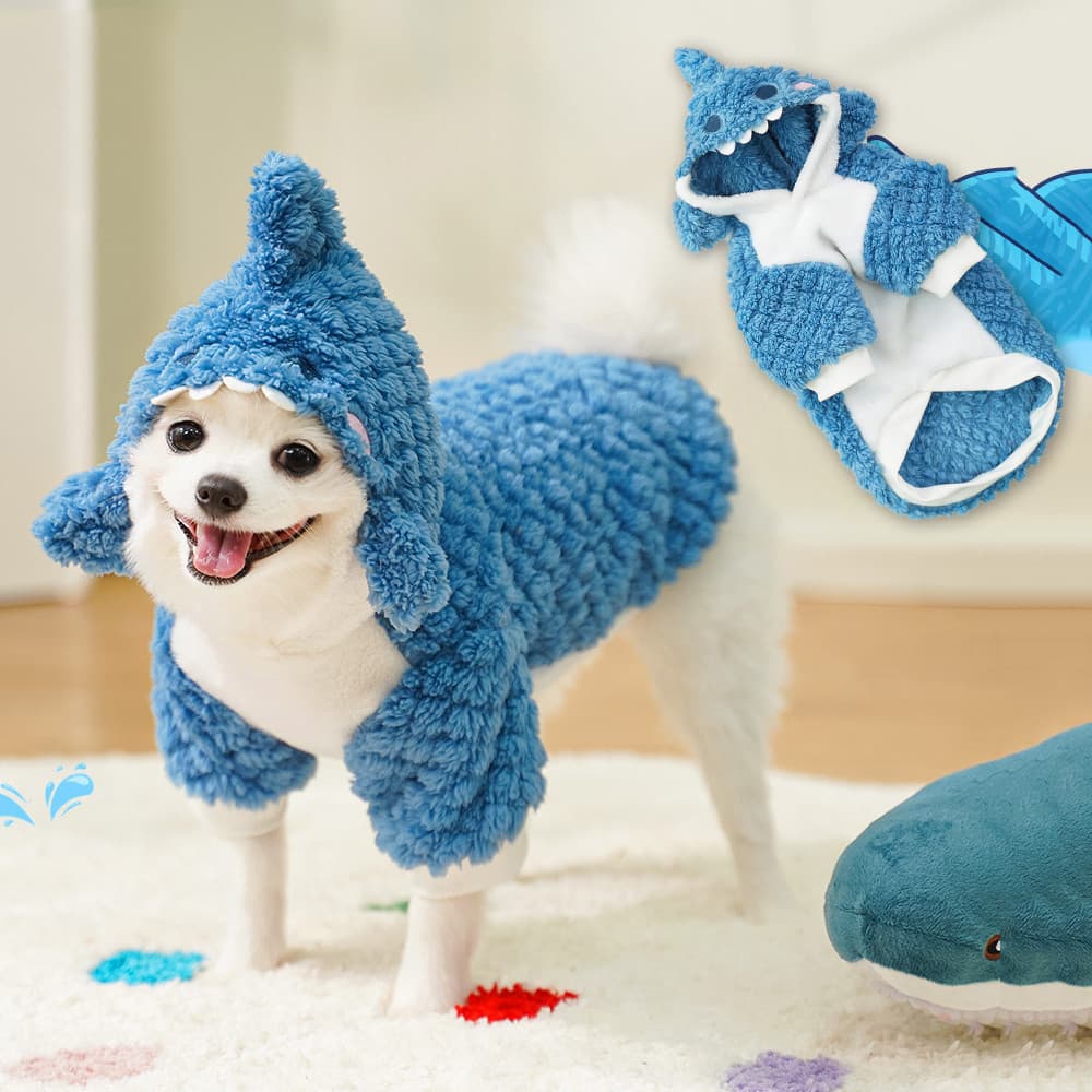 Roupas De Desenho Animado De Tubarão Inverno Casaco Com Capuz Para Cachorro E Gatos