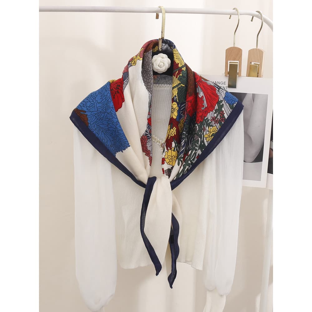 Outono água veludo 90X90CM grande lenço quadrado antigo flor cor malásia primavera outono feminino cachecol barba ombro