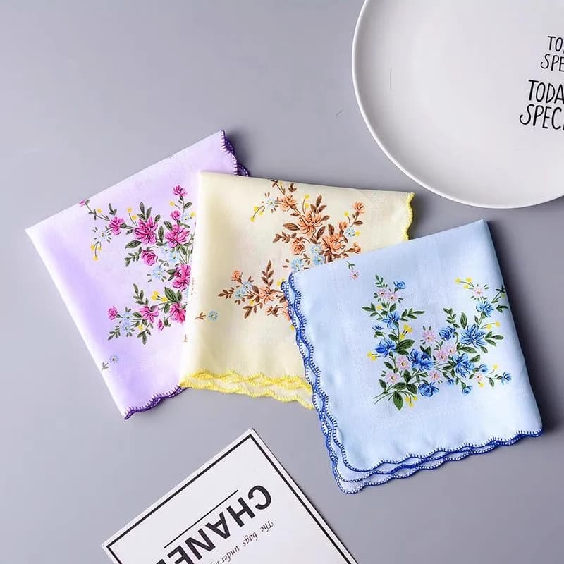 Lenço impresso de algodão senhoras lenço lado crescente Retro absorvente de suor refrescante pequeno lenço senhoras mão