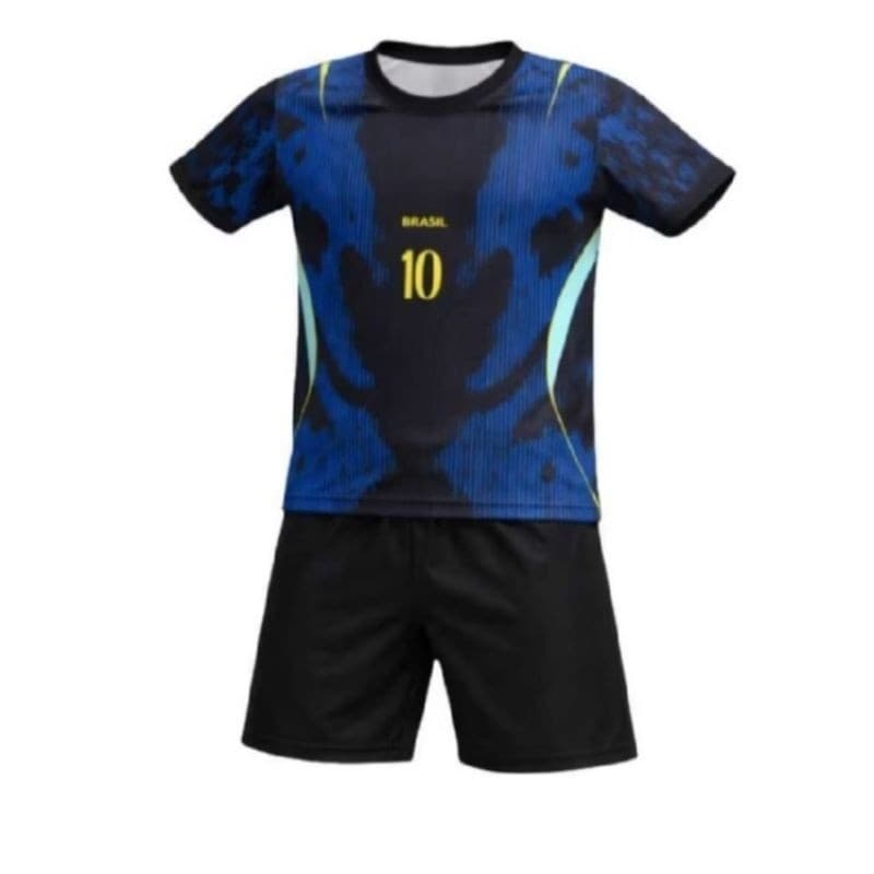 Kit Infantil Azul Futebol Brasil 2026  Conjunto Camisa + Shorts Lançamento Promoção