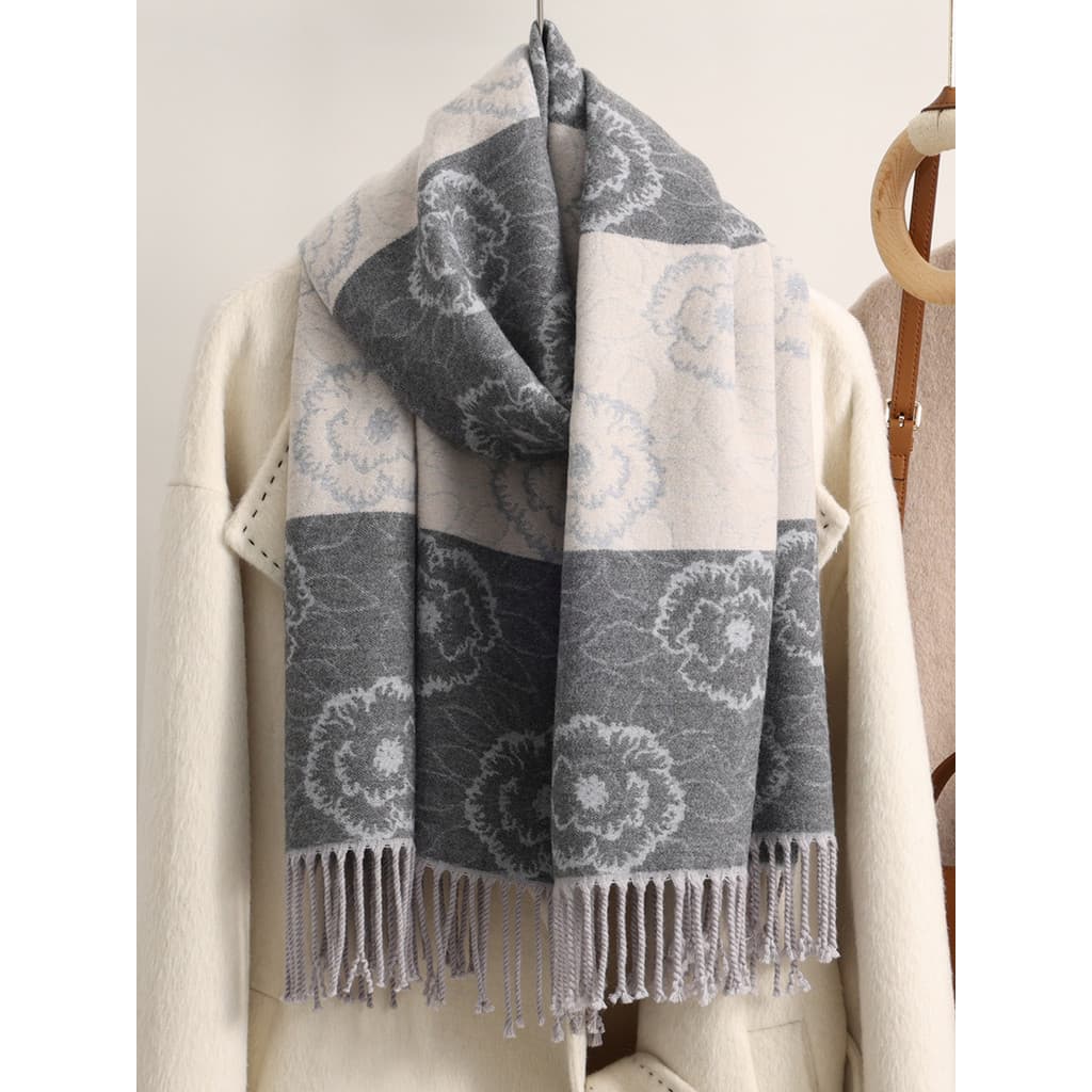 Camélia cinza cachecol feminino inverno cinza claro dupla face All-Match quente à prova de frio cachecol W