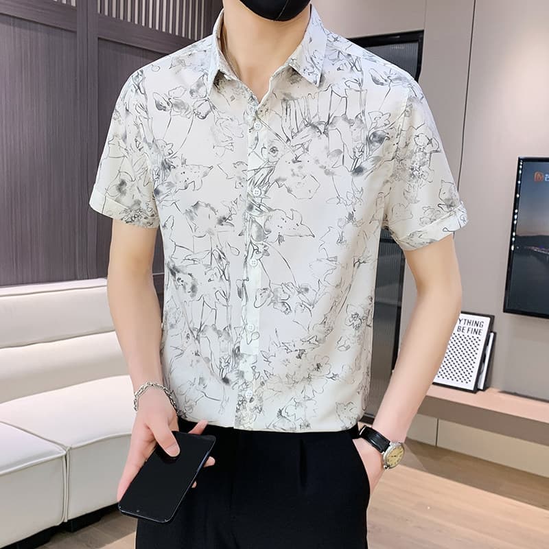 Camisa Floral masculina verão Street Wear 2026 novo estilo rufião bonito estilista de cabelo camisa juventude High-End r