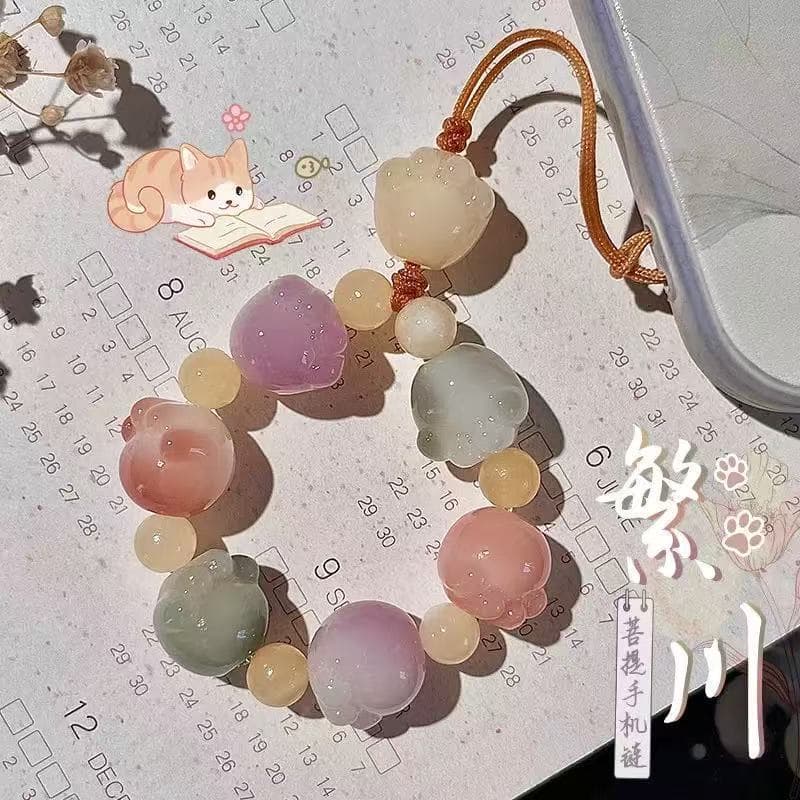 Alça de Telefone em Forma de Garra de Gato de Bodhi Natural, Pingente de Bolsa, Chaveiro Estilo Ins para Casais e Melhor