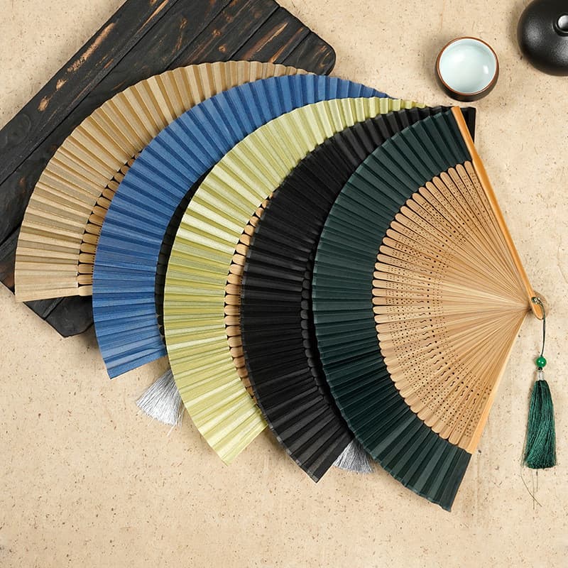 leque de mão grande leque de mão leque de madeira Cabeça verde ventilador de bambu oco seda antigo dobrável ventilador s