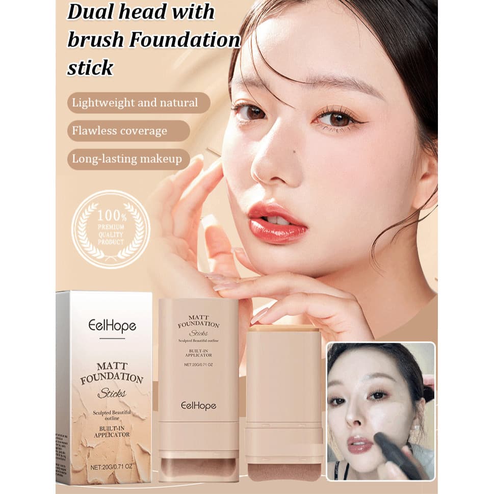 [Portátil e Prático] JC Dual-Ended Foundation Stick with Brush/Base Stick/Rápido e Eficiente/Para Peles Oleosas