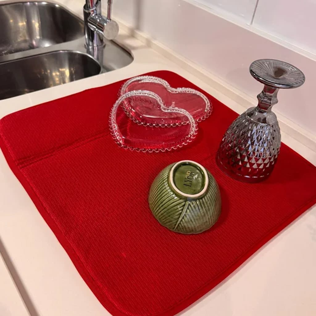 Tapete Escorredor de Louça KazzaVip Microfibra 100% Poliéster Seca Bem 45cm x 40cm Vermelho
