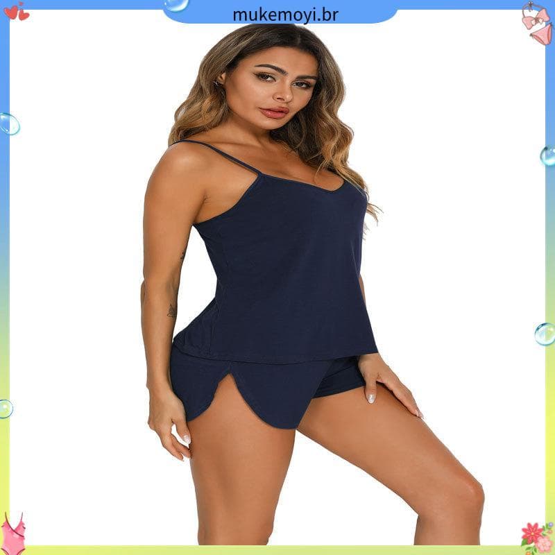Conjunto De Pijama De Boneca Curta De Viscose Confortável De 2 C Com Renda , Cesta De Dormir De Malha De Algodão