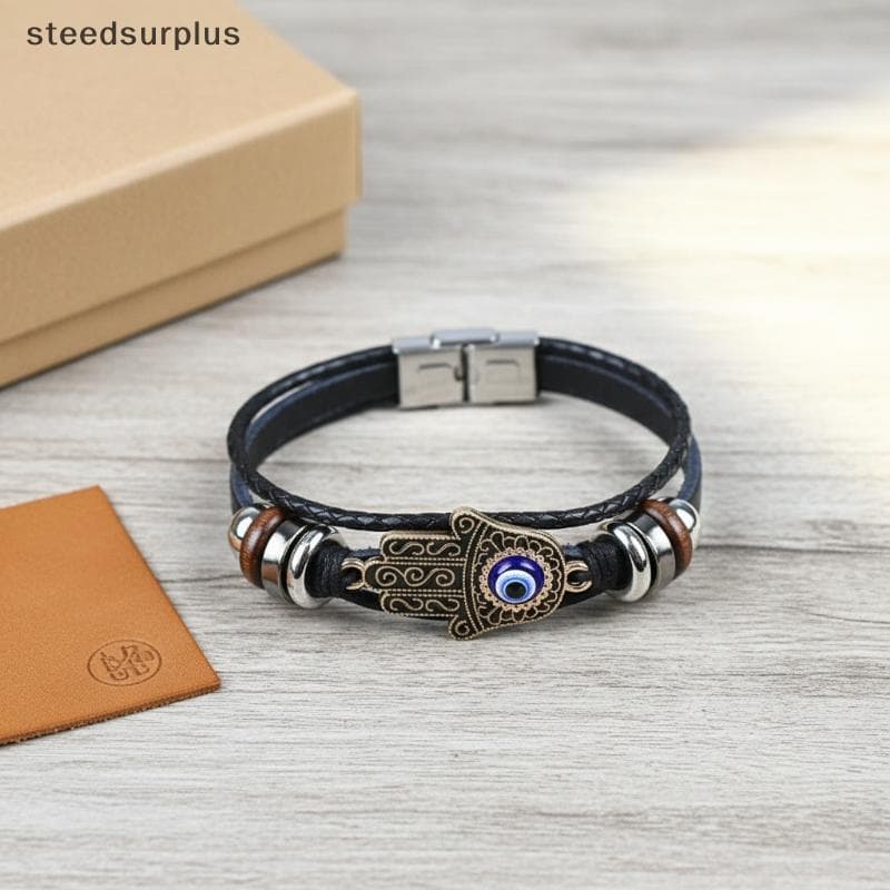 Moda Palma Olho Do Diabo Pulseiras De Couro Genuíno Para Mulheres Homens Jóias Acessórios Presente