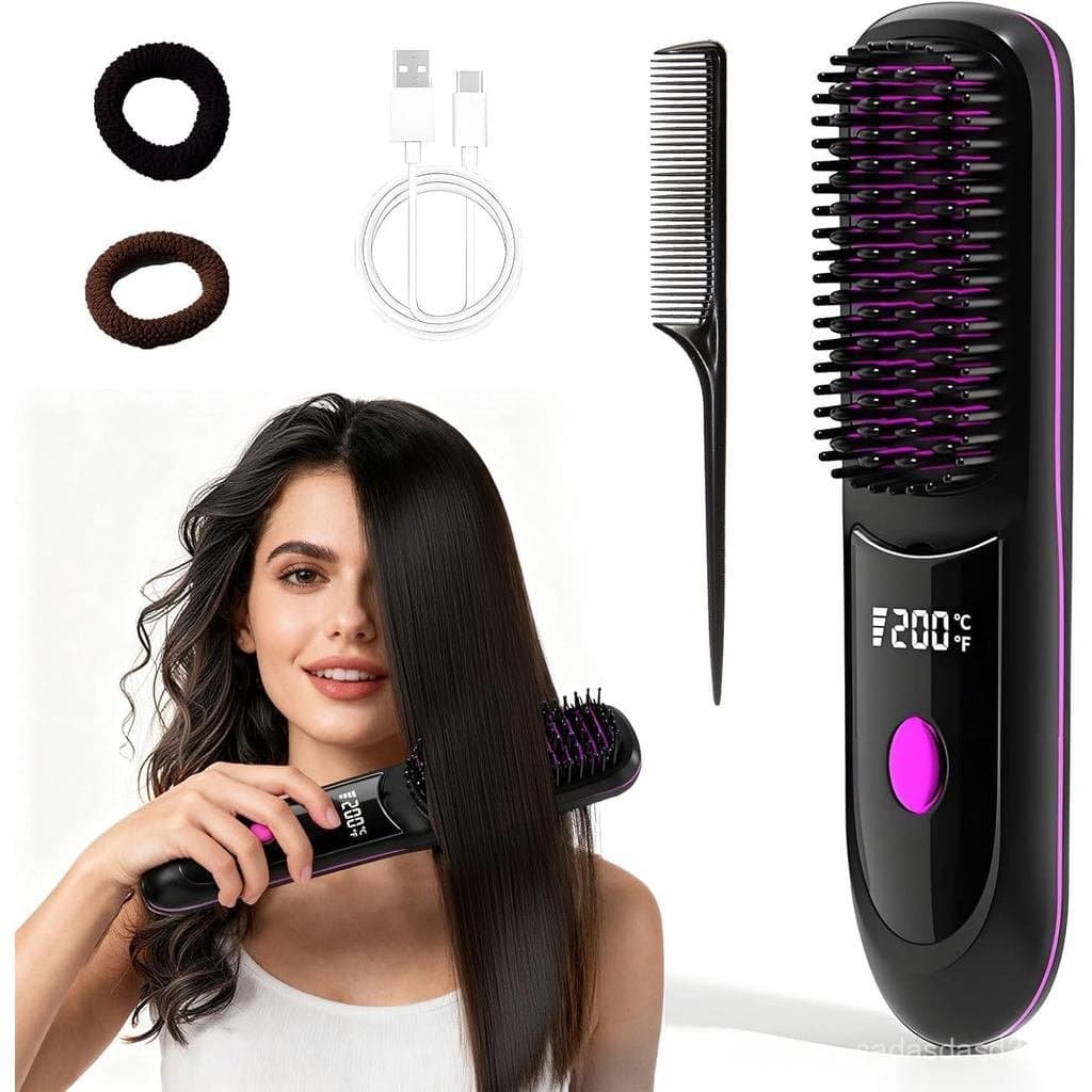 Escova alisadora de cabelo sem fio, adequada para cabelos curtos, com 3 configurações de temperatura, display LED, aquec