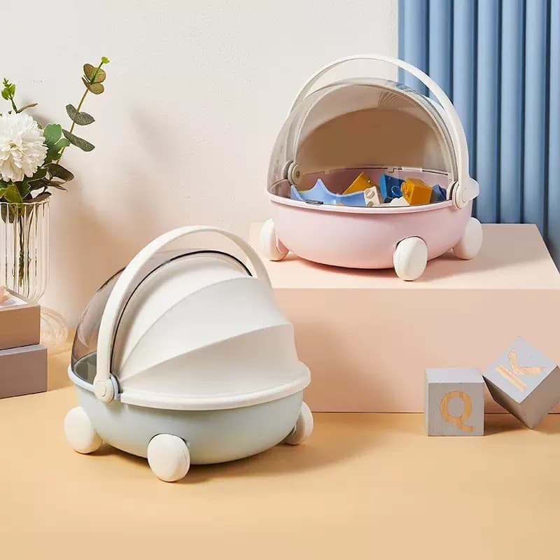 Caixa de Armazenamento Portátil para Brinquedos e Bonecas com Tampa Rebatível, Multifuncional, à Prova de Poeira, com Ro