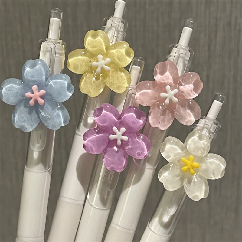 Caneta com pingente de cabeça de menina, edição limitada, design floral fresco ST de, presente para estud