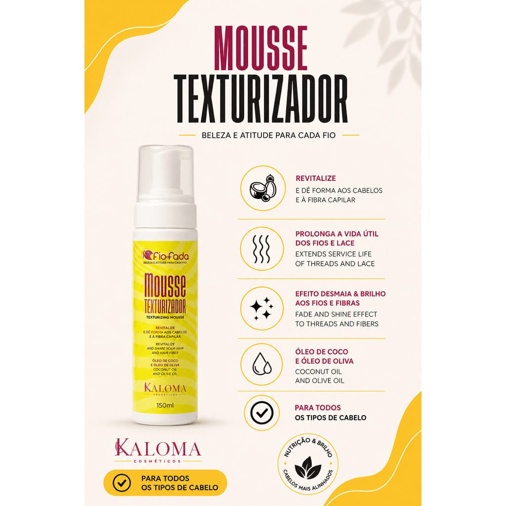 Mousse Texturizador Fio de Fada 150ml Espuma Modeladora para Cabelos Volume e Definição