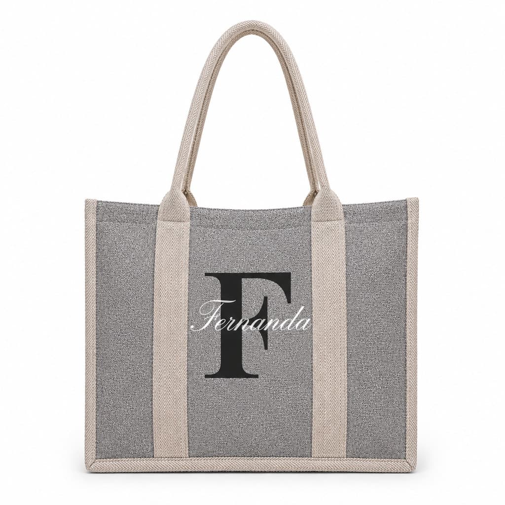 Bolsa Feminina Grande Personalizada Com Nome e Inicial Praia Mercado Viagem Academia Piscina Com Bolso Interno Zíper