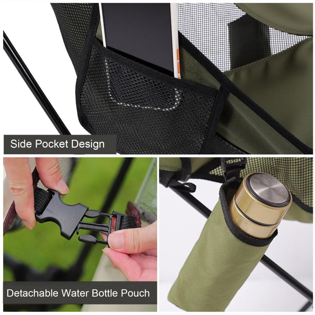 yingerjian.br Cadeira de acampamento com encosto alto, leve, dobrável de alumínio com bolso lateral para mochila,