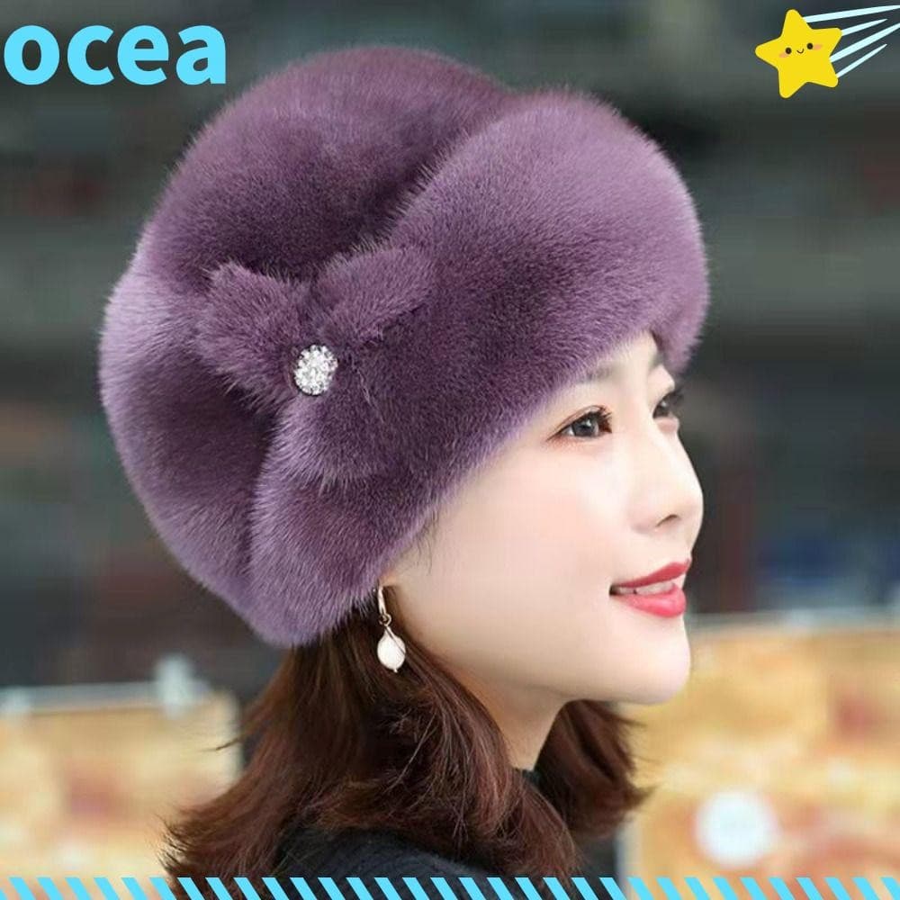 Chapéu de Inverno OCEA, Chapéu Bucket de Pele Sintética de Coelho Espessada, Decoração Floral Elegante, Estilo Quente AC