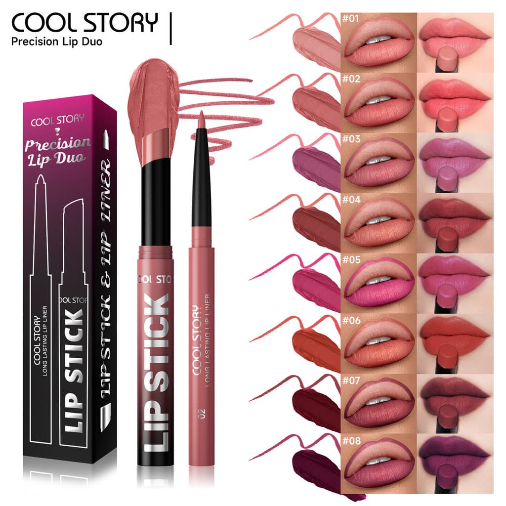 (((Delineador labial + batom) Conjunto combinado de maquiagem à prova d'água de longa duração