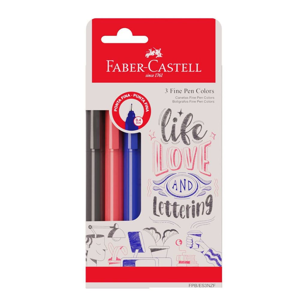 Caneta Hidrografica Fine Pen Colors 04mm 3 Cores - Faber Castell