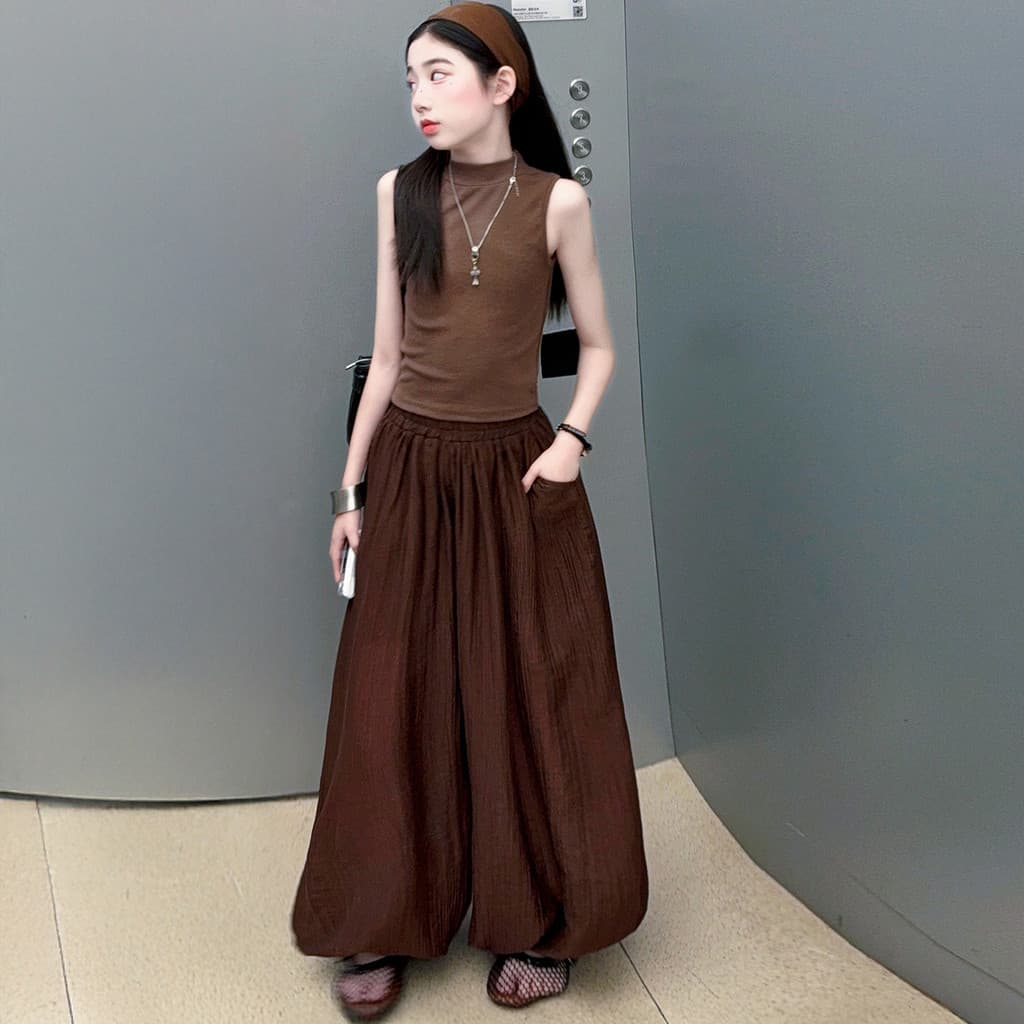 Meninas sem mangas colete calças de perna larga terno verão versão coreana Casual estilo fino crianças grandes