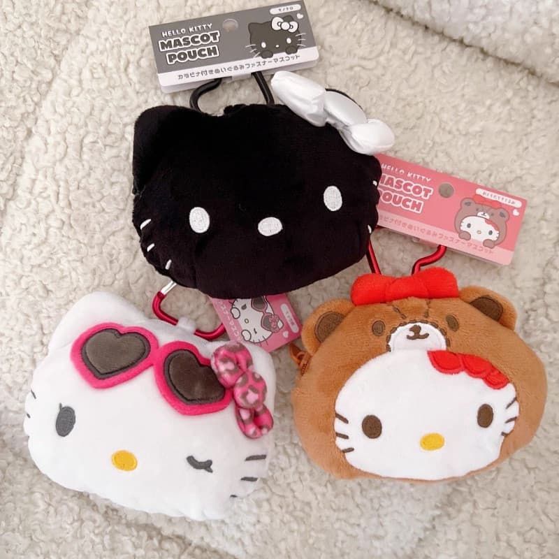[Autêntico] Porta-moedas de Pelúcia Hello Kitty Japonês, Pingente Fofo, Chaveiro Hello Kitty Preto Havaiano, Adorável En