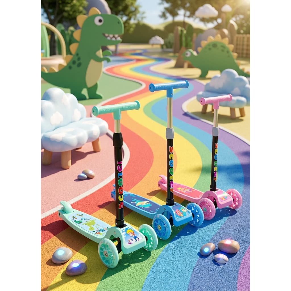 Scooter Infantil Patinete 3 Rodas com Rodas LED Antiderrapante Até 30kg Menino e Menina