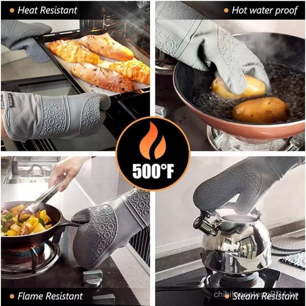 Luvas de silicone para cozinha + Sousplats isolantes + Pinça de mão, conjunto de 6 peças para cozinha e confeitaria (Cin