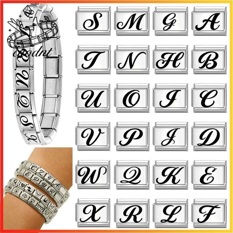 Preto Az Letras Italiano Charme Pulseira Caber 9mm De Aço Inoxidável Jóias Fazendo Acessórios DIY Retro Personalidade Mó