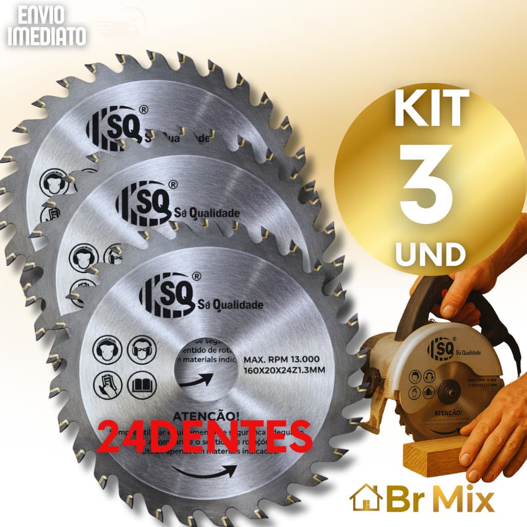Kit Disco Corte Madeira 24 Dentes 110x22,23mm Serra Circular 4" Profissional Esmerilhadeira