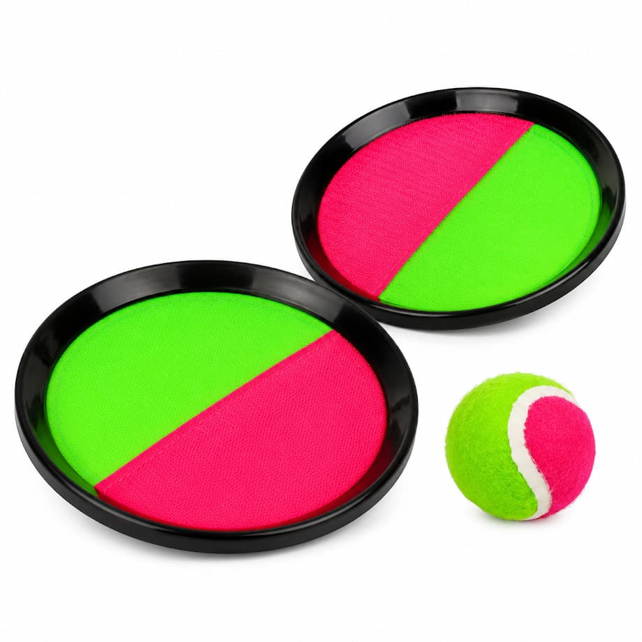 Brinquedo Jogo Lança Pega Bolinha C/ Duas Raquetes Velcro