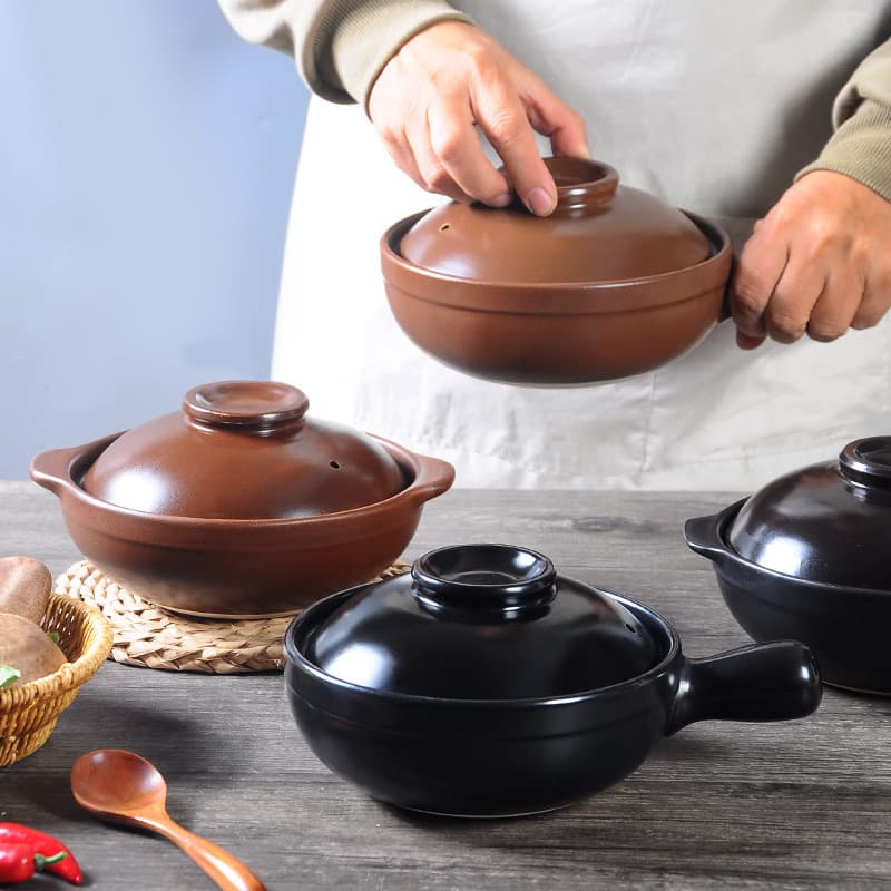 Caçarola de arroz Claypot, resistente a altas temperaturas, queima a seco, sem rachaduras, caçarola pequena com alça, ca