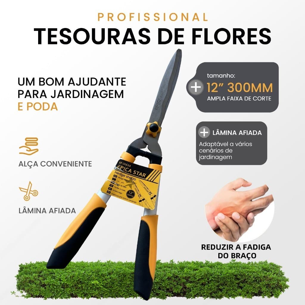 Tesoura De Poda Profissional De 30 Cm (12 Polegadas) Lâminas De Aço Carbono Cabo Antiderrapante.