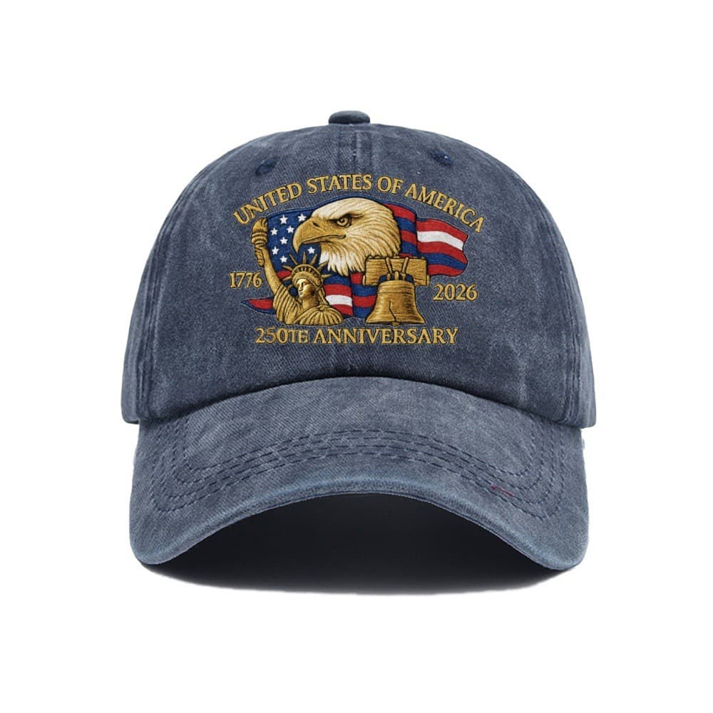 Boné de beisebol estampado retrô lavado americano 250o aniversário masculino feminino boné bordado produção