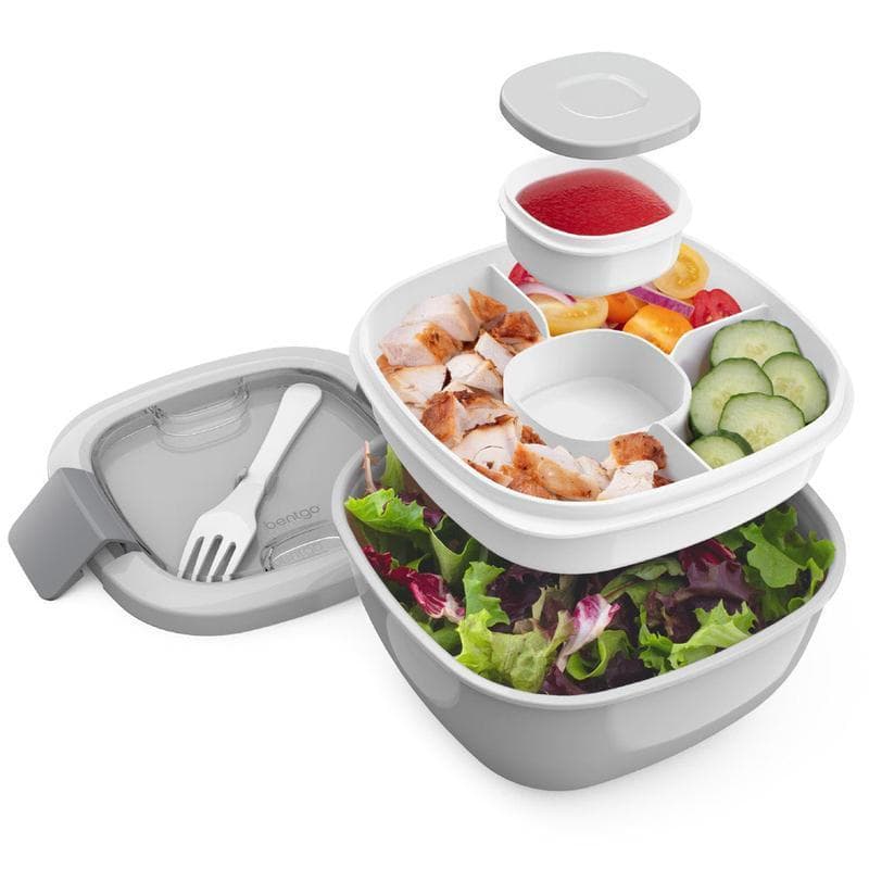 Recipiente para Salada Tudo-em-Um Bentgo - Tigela de Salada Reutilizável e Portátil com Bandeja para Água e Recipiente p