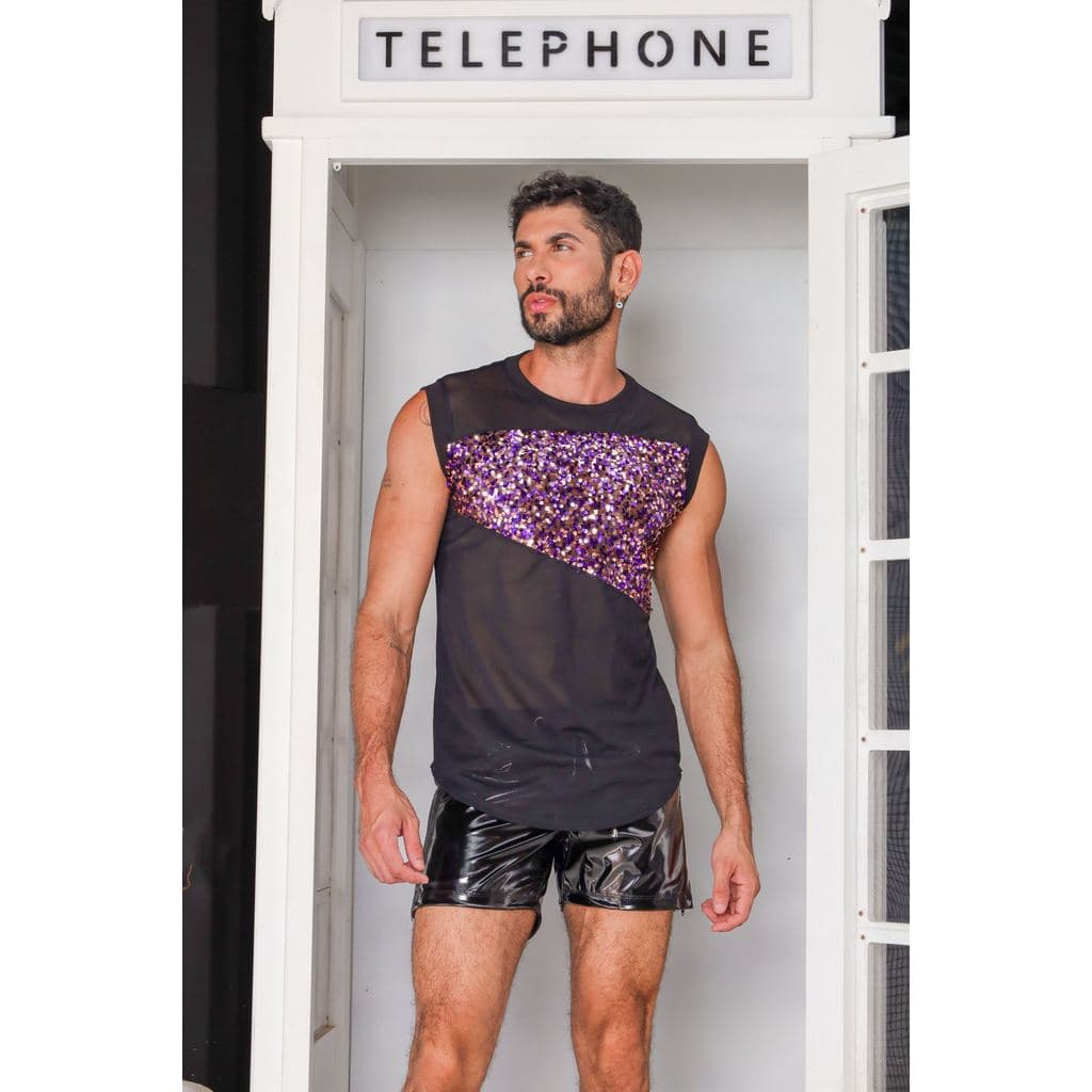 Regata Masculina JotaVê em Tule com Detalhe Frente Paetê Moda Masculina Verão