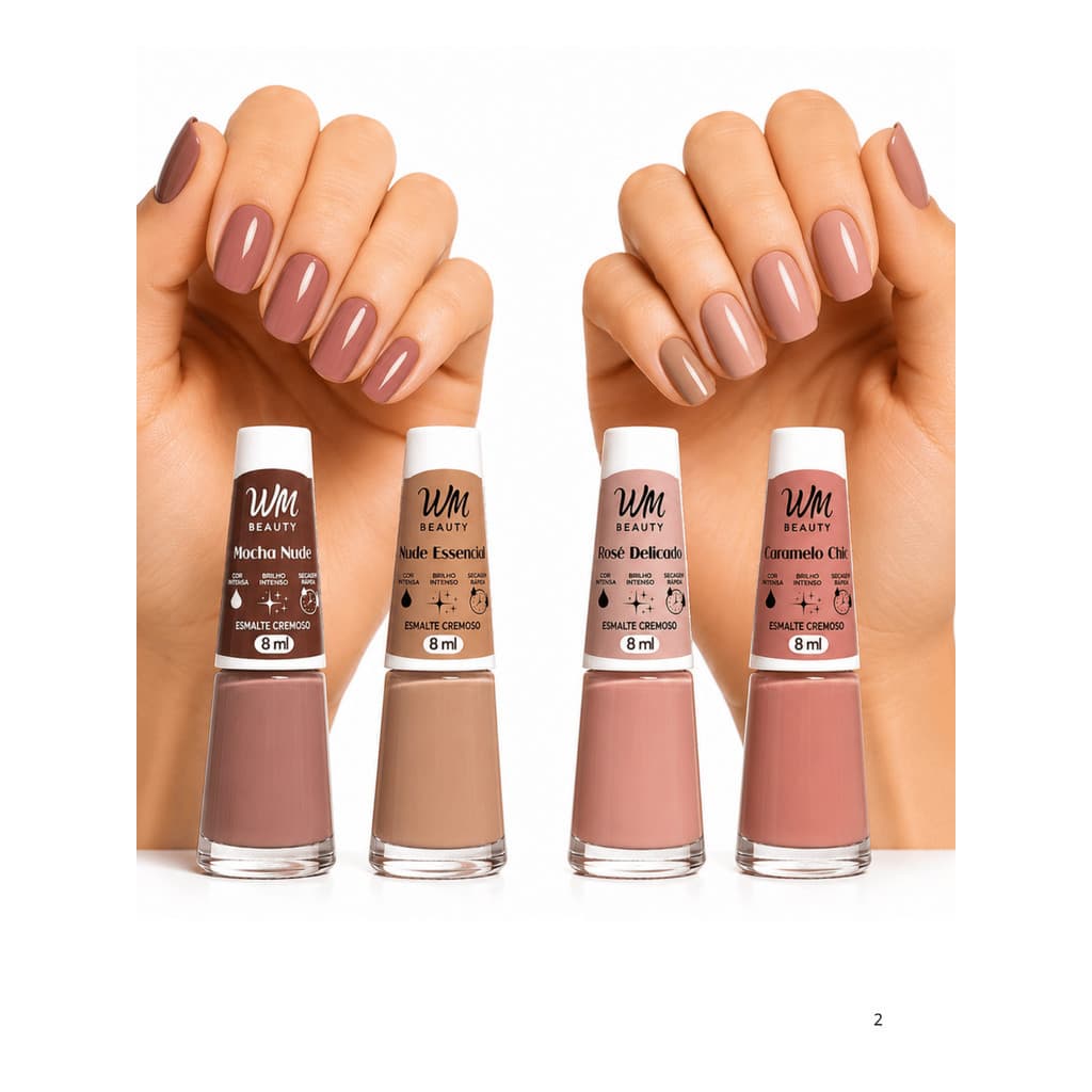 4 Esmaltes Coleção Nude WM 4x 8ml | Alta Cobertura, Brilho Intenso e Secagem Rápida