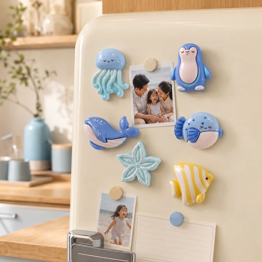 6 Pçs Bonito Oceano Animal Ímãs De Geladeira , Resina Medusa Baleia Pinguim Peixe Estrela Do Mar Para Cozinha Decoração