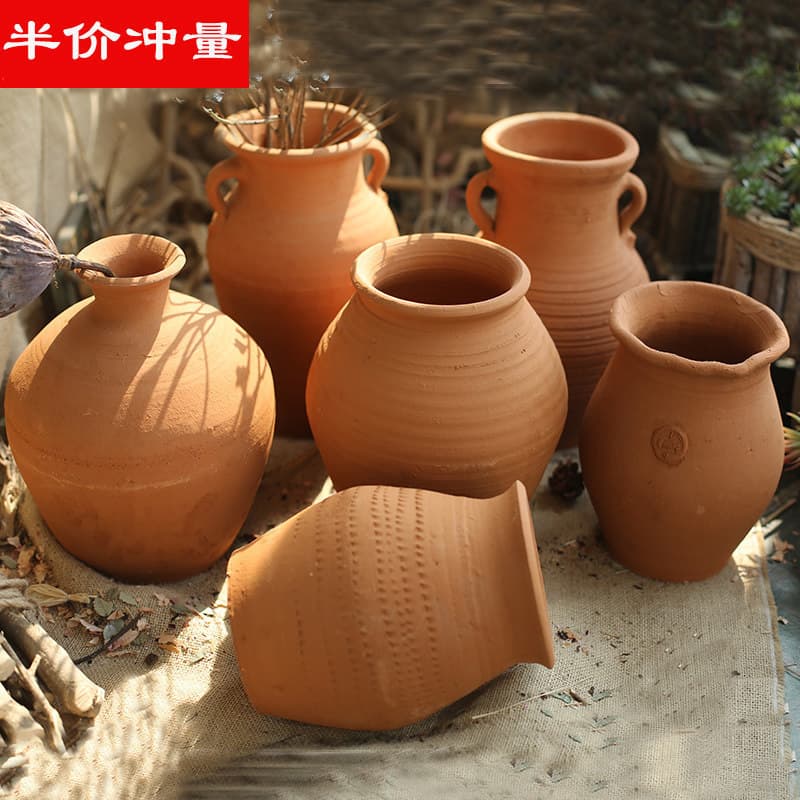 Novo estilo chinês Zen vaso de flores seco grés vaso Retro decoração sala estar arranjo flores secas antigo suculento po