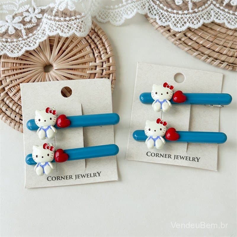 Presilha de cabelo estilo "cat girl" com franja coreana, presilha azul KT, nova presilha lateral fofa com decoração de c