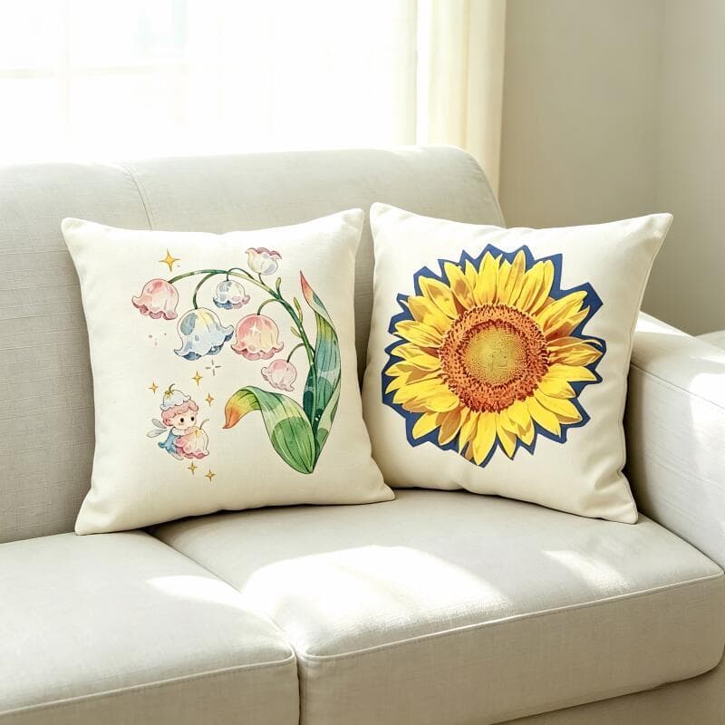 Almofadas de Linho com Estampas Florais Aquarela Decoração de Casa Estilo Suave (0231-0240)